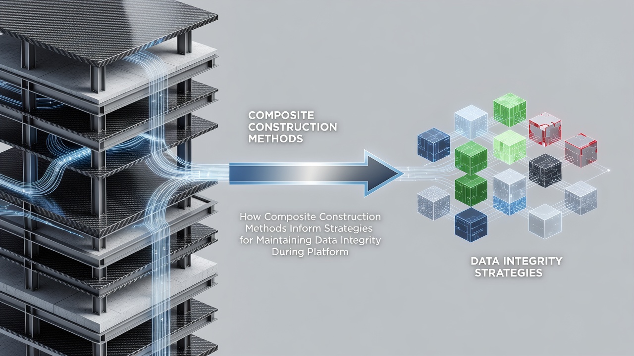 Cross-section view of composite laminate structure next to a flowchart of data pipeline with multiple integrity verification nodes